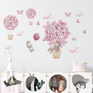 decorazioni murali per la cameretta dei bambini, adesivi murali per la cameretta dei bambini da staccare e attaccare, adesivi murali a forma di coniglio per la cameretta dei bambini, adesivi murali a forma di mongolfiere, decorazioni murali rosa