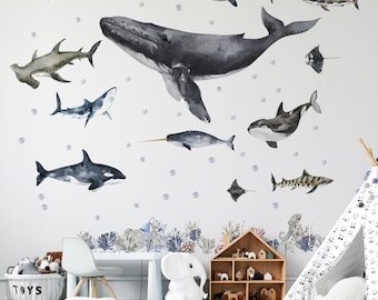Ocean Animals Decals | Sea Life Wall Art | Kids Room Decor | Marine Life Stickers | Underwater Nursery | Baby Room Ocean | Ocean Theme Decor