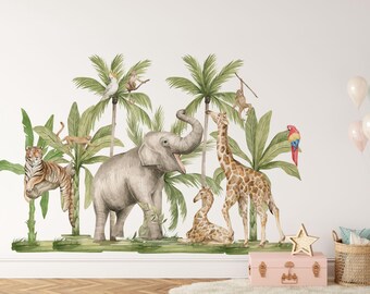 Vinilos decorativos de la selva para pared, pegatinas de la selva para pared, vinilos decorativos tropicales para pared, vinilos decorativos para pared, decoración de safari para guardería, vinilos decorativos de safari para pared,