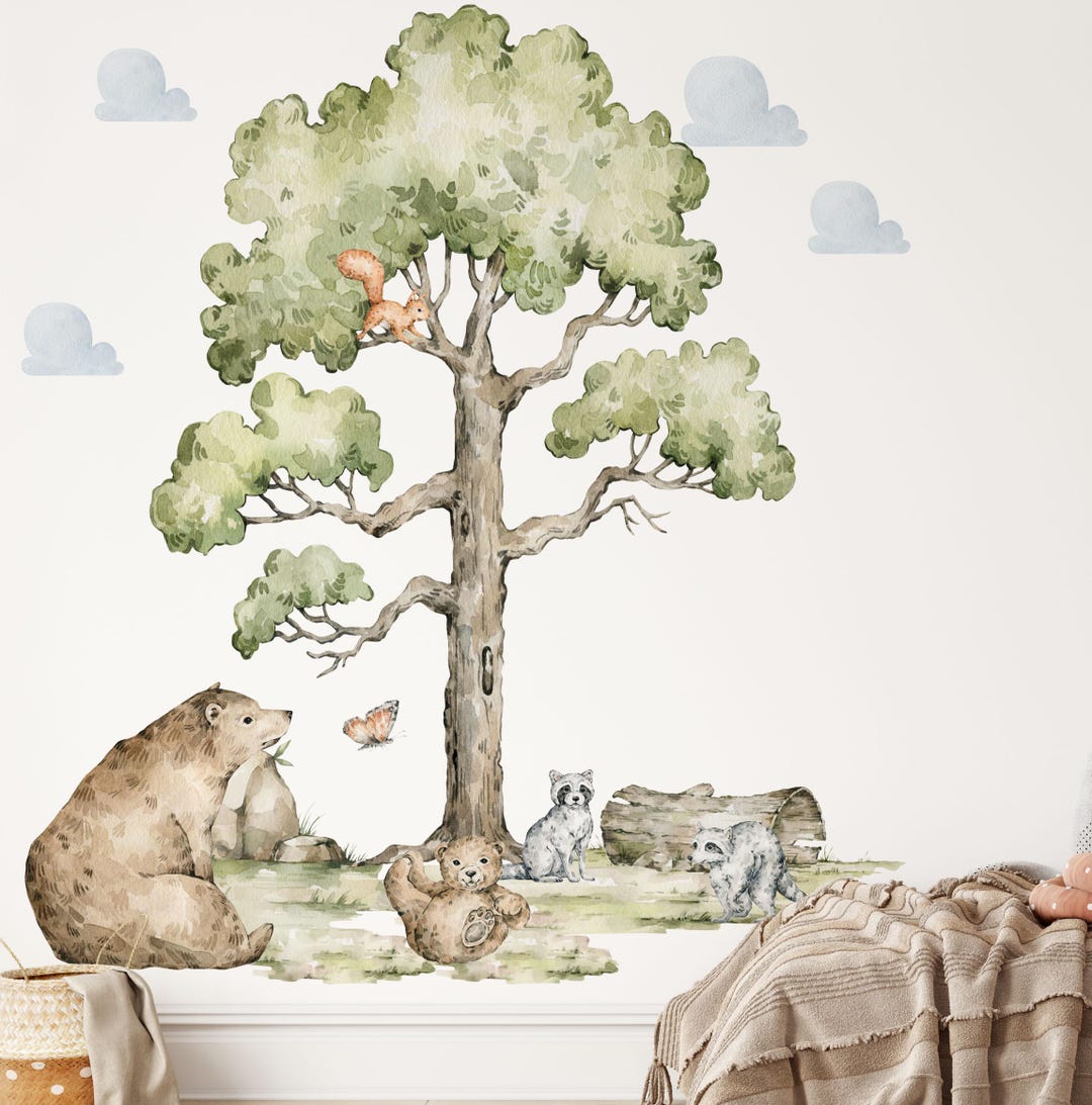 Woodland Wall Decals, Forest Animal Nursery Stickers, Tree Decals, - Etsy