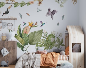 Décalcomanie murale jungle, stickers muraux jungle, décalcomanie murale tropicale, décalcomanies murales, décoration de chambre d'enfant safari, décalcomanies murales safari,