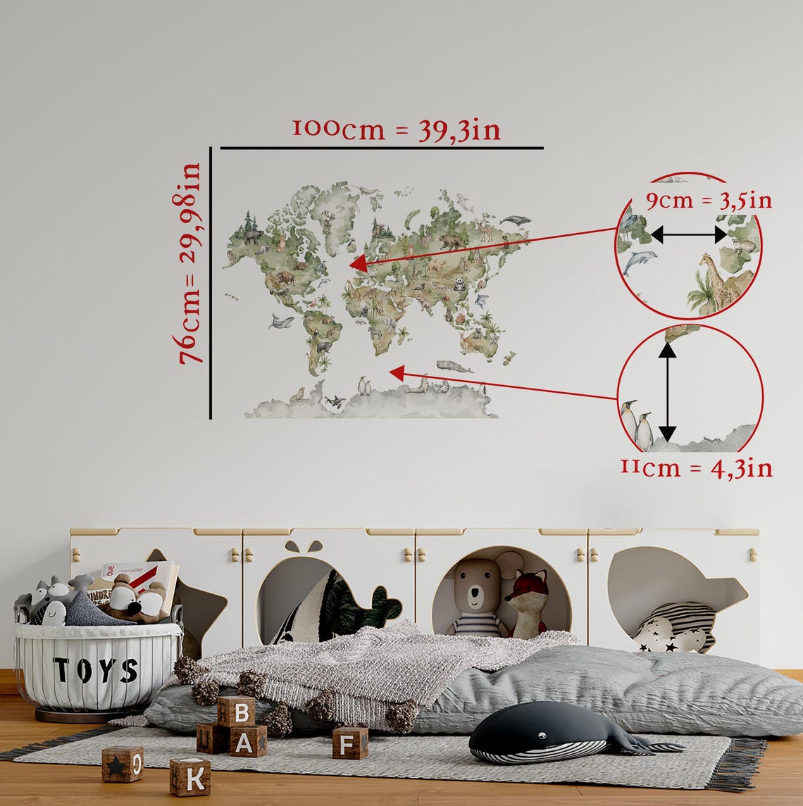 World Map Wall Decal Animal World Map Educational Wall Decals for Kids ...