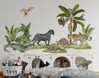 Vinilos decorativos de la selva para pared, pegatinas de la selva, vinilos decorativos para guardería, vinilos para habitación infantil, vinilos de la selva para guardería, pegatinas de la selva