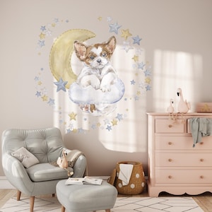 puppy wall decals, nursery wall stickers, stars wall decals, nursery stickers,