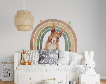 Squirrel Wall decal for kids,  big set forest animals, rainbow wall sticker, woodland decals, nursery wallsticker,