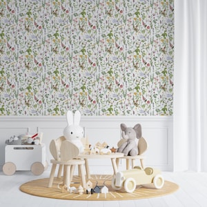 wildflower floral wallpaper, meadow wallpaper, vintage wallpaper, removable wallpaper, peel stick wallpaper, temporary wallpaper,