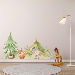 Naklejka ścienna „Leśny świat”, dekoracja pokoju dziecięcego z leśnymi zwierzętami, łatwa w aplikacji rabbit set