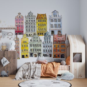 Small Village wall decals, nursery wall decals, Houses wall decals, building wall decals