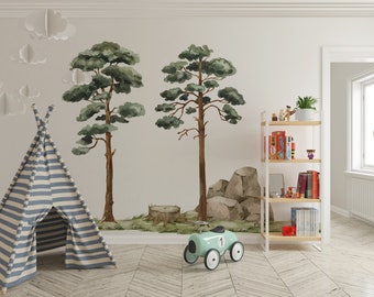 big tree wall decal, trees wall stickers, forest wall decal, large forest wall decal, kids wall decal, wall decals,