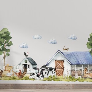farm animal nursery decor with animals decal showing calf and chickens near fence