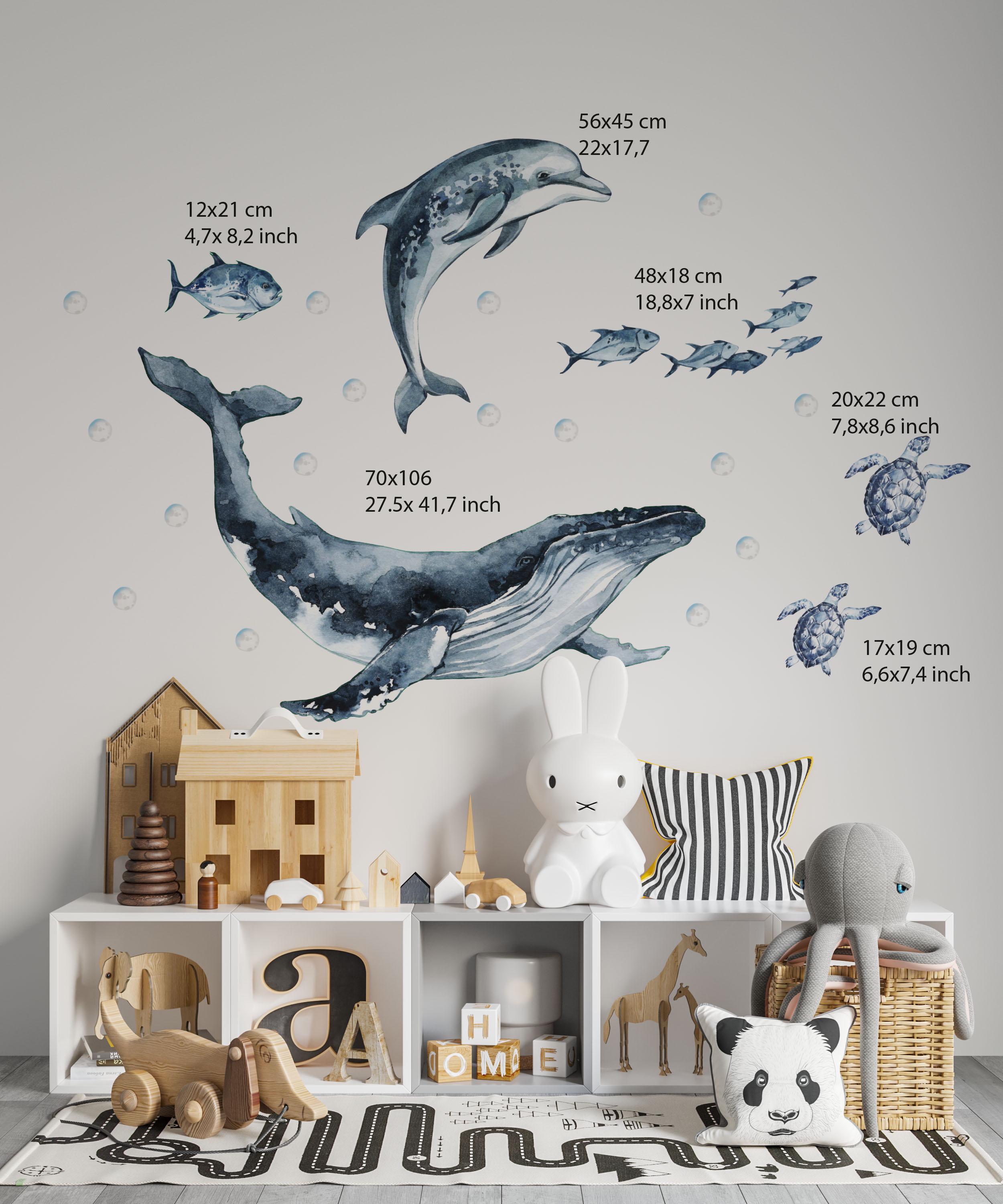 Under the Sea Nursery Wall Decals - Watercolor Ocean Animals With Whale ...