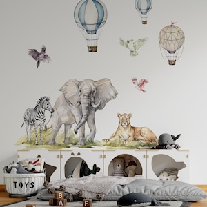 safari nursery wall stickers, african animals wall decals, giraffe wall decal