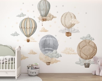 hot air balloon nursery, hot air balloon wall decal, nursery wall decals / Hot Air Balloon decals / Moon and stars wall decals