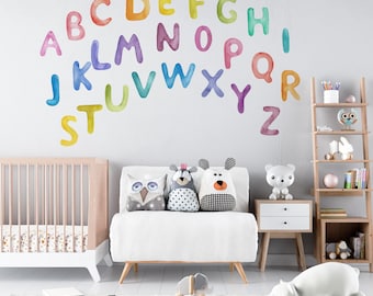 calcomanía de pared del alfabeto, letras del alfabeto, calcomanía de pared del aula, calcomanía de pared de guardería,