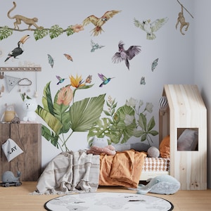 jungle wall decal, jungle wall stickers, tropical wall decal, wall decals, safari nursery decor, safari wall decals,