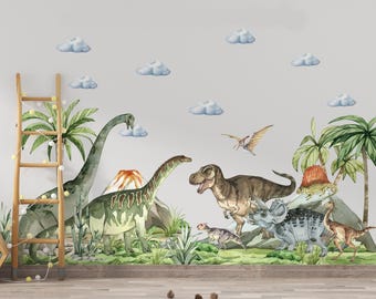 Calcomanías de pared de dinosaurios XXL, Jurásico en la habitación del niño, pegatinas de dinosaurios, arte de pared de dinosaurios, calcomanías de pared para niños,