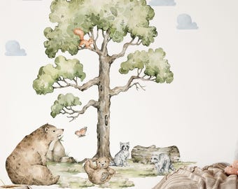 Woodland Wall Decals, Forest Animal Nursery Stickers, Tree decals,
