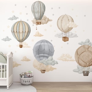 hot air balloon nursery, hot air balloon wall decal, nursery wall decals / Hot Air Balloon decals / Moon and stars wall decals