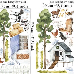 farm nursery with animal nursery decor showing watercolor cows and rustic barn