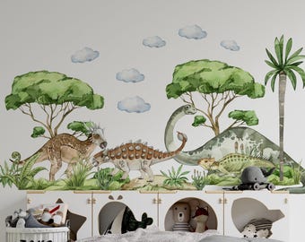 dinosaur wall decal big set, Jurassic in boy room, dinosaur stickers, dinosaur wall art, kids wall sticker, dinosaur decoration,