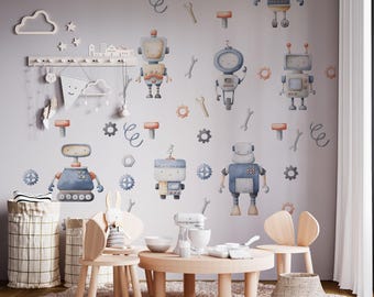 Robot Wall Decals: PVC-Free Nursery Decor