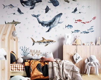 ocean wall decal, wall decals nursery ocean, ocean animal wall decal, under the sea wall decal