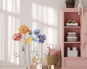 Poppy wall decals, flower wall decal, wildflower wall decals, botanical wall decal