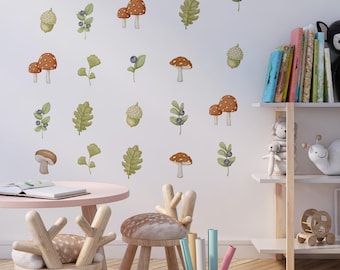 Floral Mushroom Wall Decals: Boho Forest Nursery Decor,