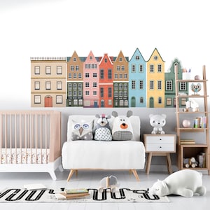 house wall decals, city wall decals, nursery decals, cute houses