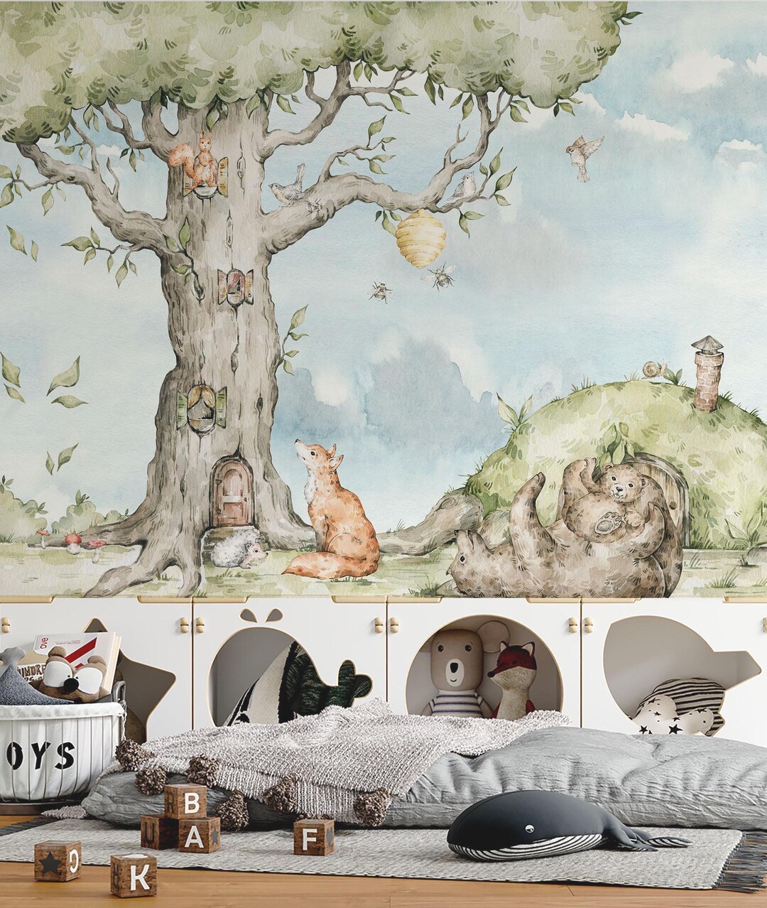 Woodland Nursery Wallpaper: Peel and Stick Forest Animal Wall Mural - Etsy