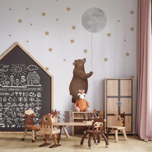 nursery wall decals with bear and moon 50 stars, animals wall stickers