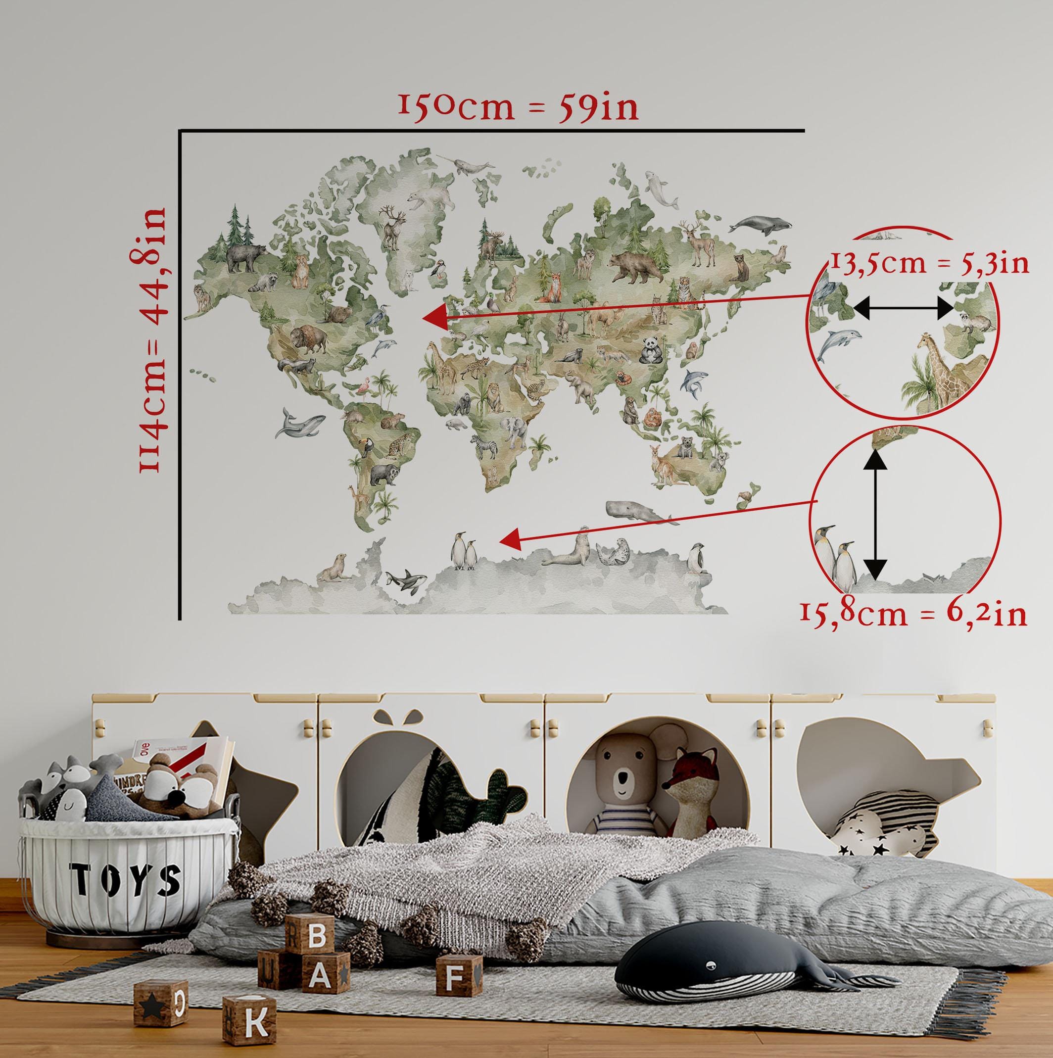 World Map Wall Decal Animal World Map Educational Wall Decals for Kids ...