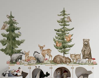 woodland nursery decor, forest wall decals, woodland animals wall decals, nursery decal, woodland wall decals, forest decal, woodland animal