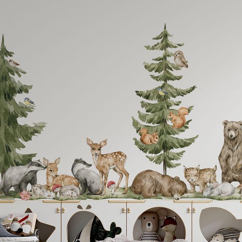 woodland nursery decor, forest wall decals, woodland animals wall decals, nursery decal, woodland wall decals, forest decal, woodland animal