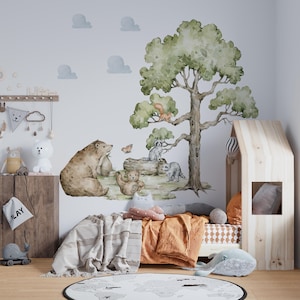 forest nursery wall decals, woodland animals wall stickers, forst animals wall decoration, fabric wall decals