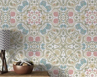 Vintage midcentury floral wallpaper peel and stick, floral wall murals