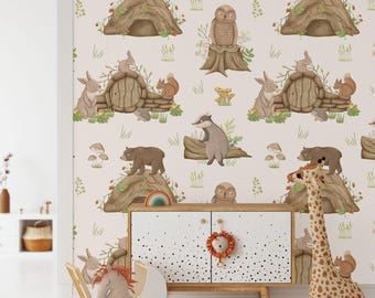 Woodland Nursery Wallpaper: Peel and Stick Forest Animals