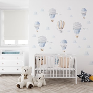 hot air balloon nursery, hot air balloon wall decal, nursery wall decals / Hot Air Balloon decals / Moon and stars wall decals