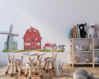 farm nursery decor, farm wall decals, nursery wall decals, farm animal nursery, tractor wall decals, barn wall decal,