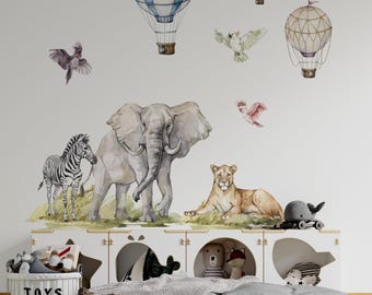Watercolor Safari Animals Wall Decals, Nursery Decor