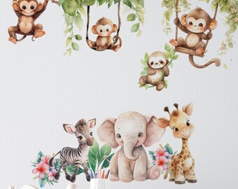 Safari Animals Wall Decals: Jungle Nursery Decor, Kids Room Stickers