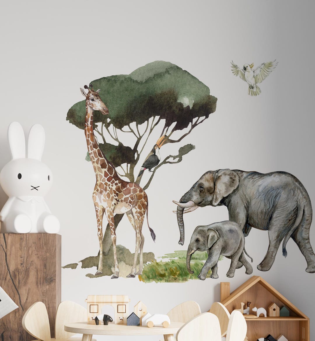 Safari Nursery Wall Decals: Jungle Animals, Giraffe & Elephant - Etsy ...