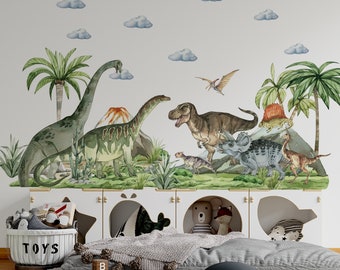 Sticker mural dinosaure, stickers dinosaures, Jurassique dans la chambre de garçon, stickers dinosaures, art mural dinosaure, sticker mural enfant,