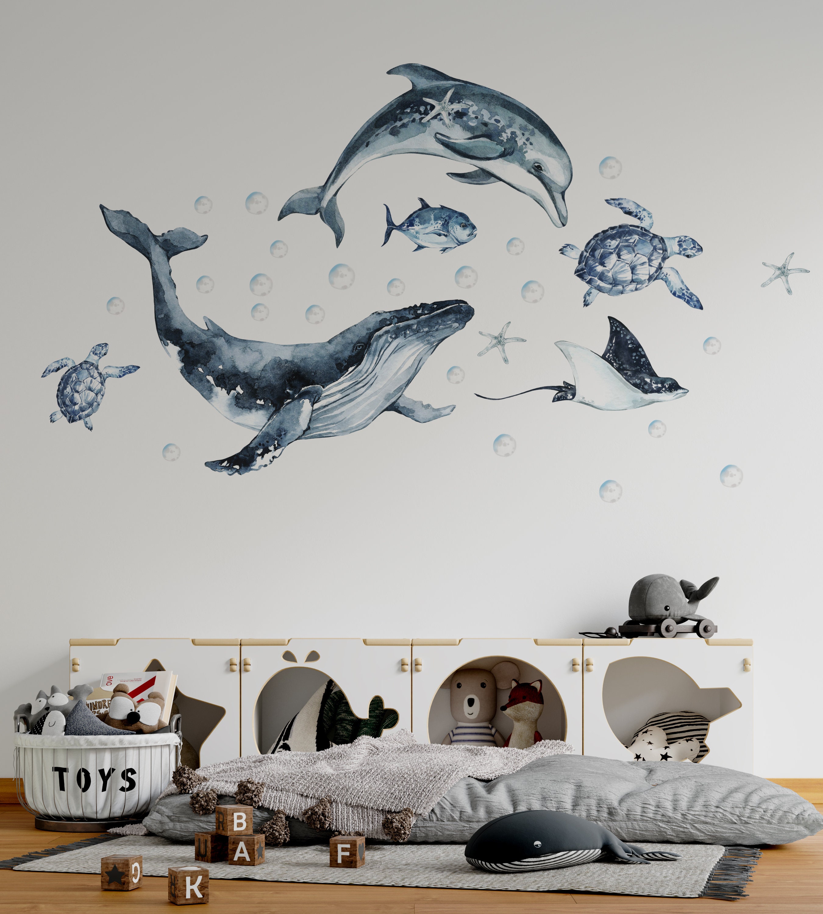 Under the Sea Nursery Wall Decals - Watercolor Ocean Animals With Whale ...