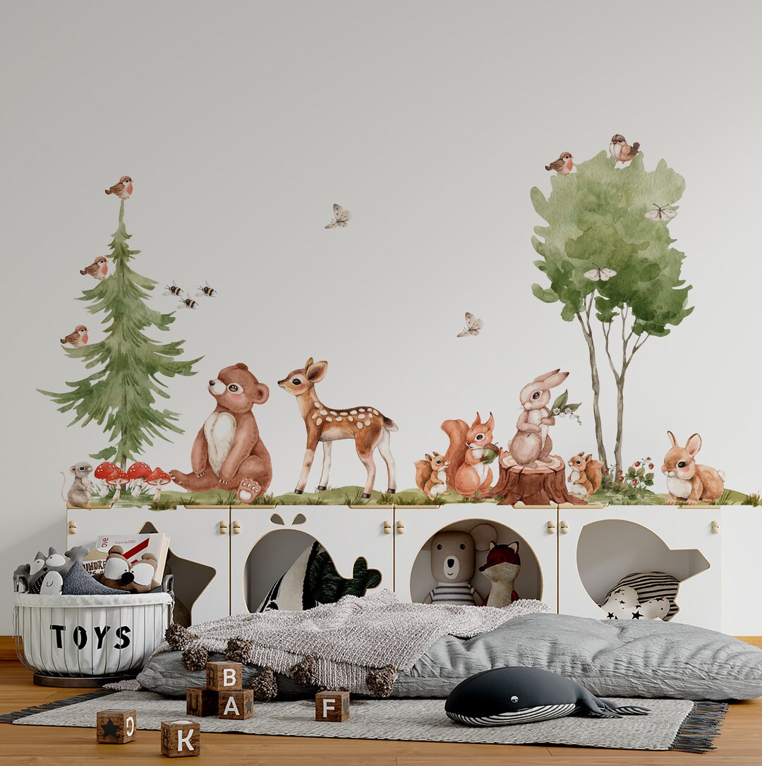 Woodland Nursery Wall Decals, Nursery Wall Decals, Forest Animals Wall ...