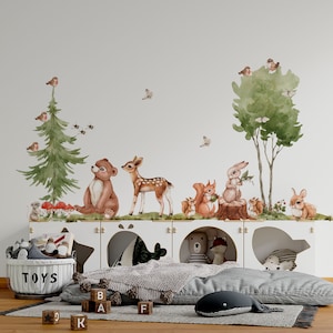 Woodland nursery wall decals, nursery wall decals, forest animals wall decals, forest decal, rabbit decal, woodland wall stickers