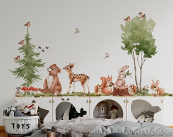 Woodland nursery wall decals, nursery wall decals, forest animals wall decals, forest decal, rabbit decal, woodland wall stickers