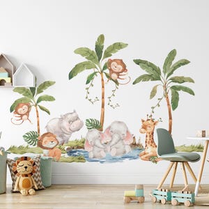 Safari Nursery Decor | Safari Wall Decal for Kids Room | Nursery Wall Decals Jungle Animals | Peel and Stick Safari Decals