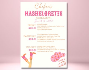 Nashelorette Party Itinerary, Customizable Bachelorette Digital Download, Nash Bash, Let’s Go Girls, Last Rodeo, Country Bachelorette