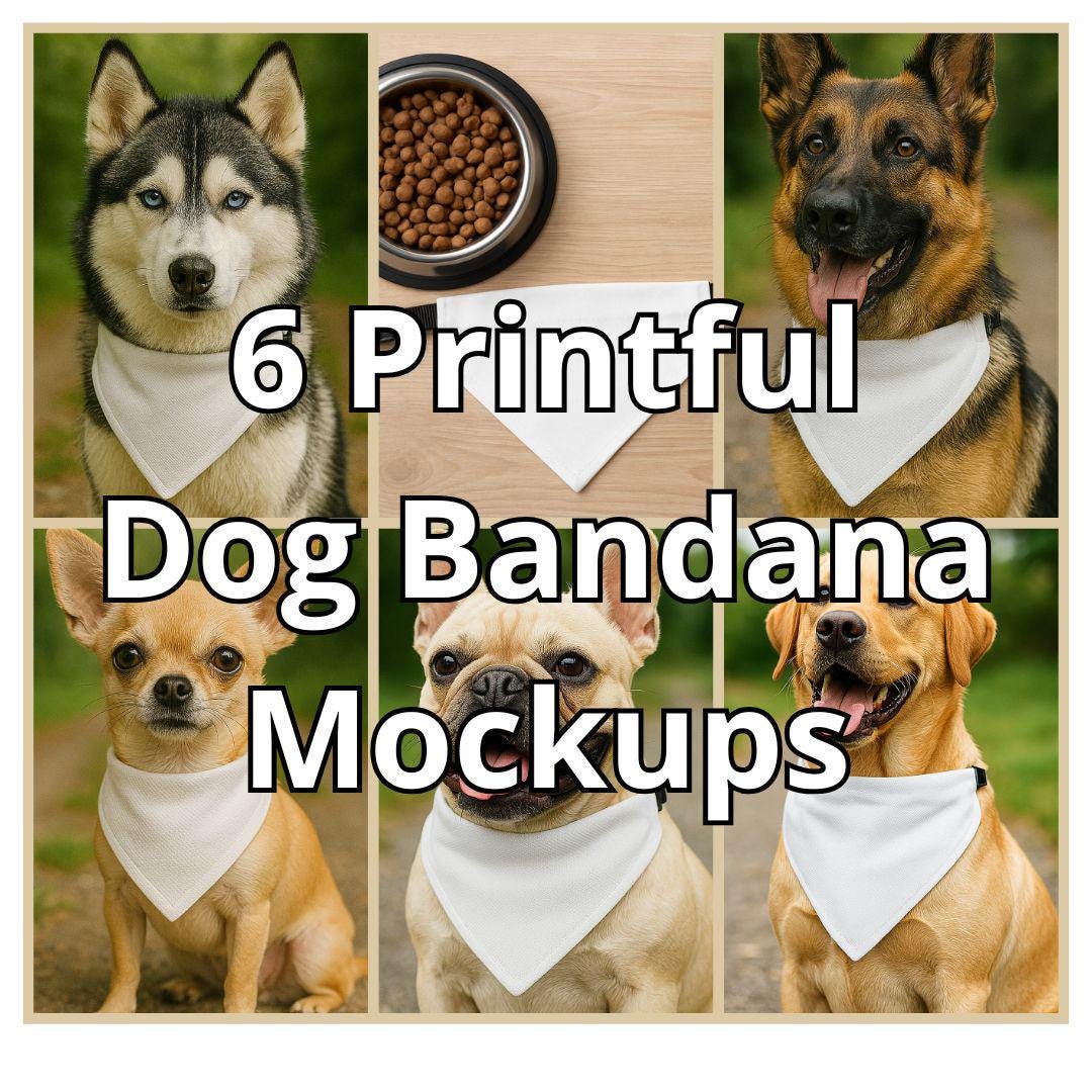 Printful Dog Bandana Mockup Bundle French Bulldog Bandana Mocks  Dog bandana mockup  Pet collar stock  Sublimation Pet Print on Demand